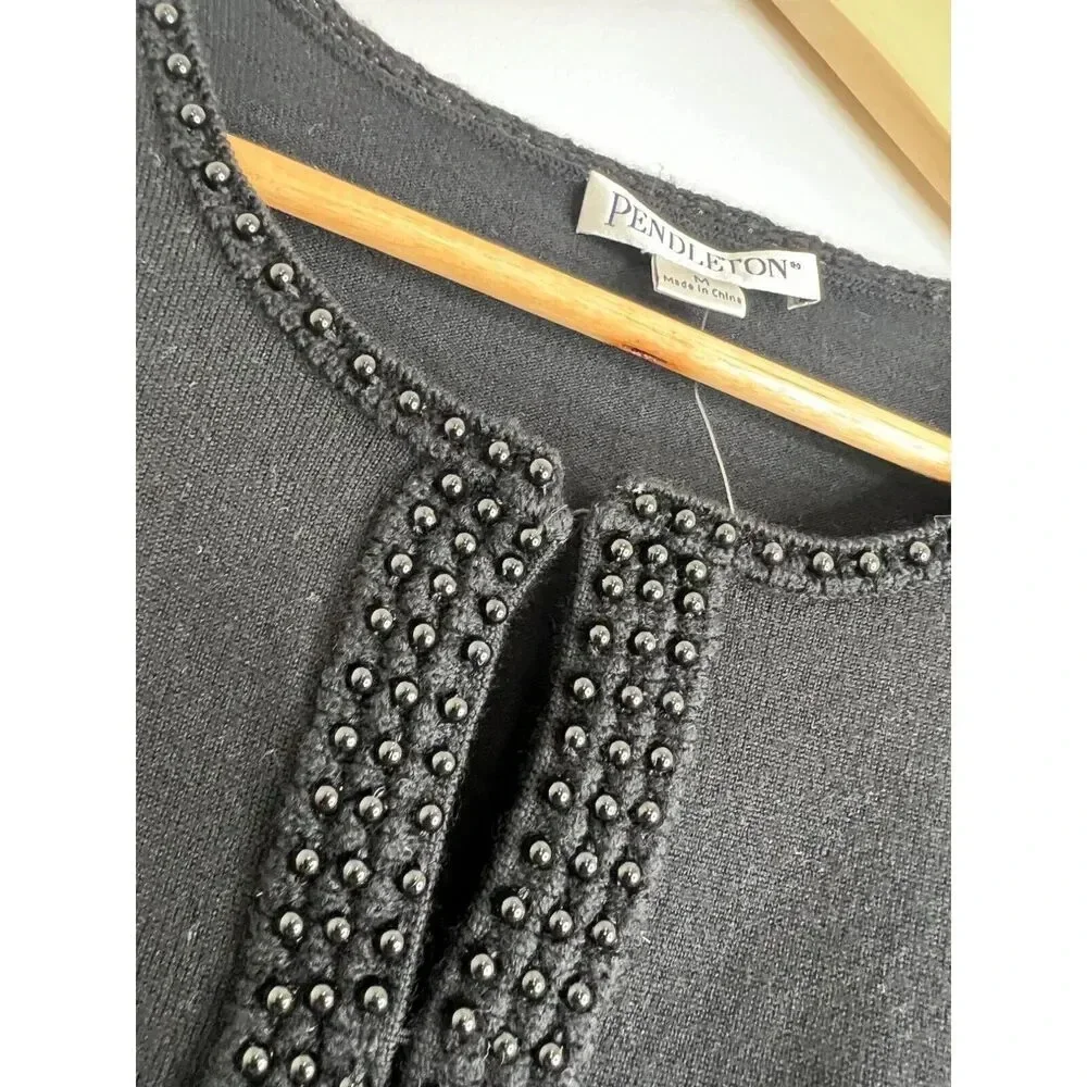 Pendleton vintage size MEDIUM beaded cardigan merino wool sweater black new M